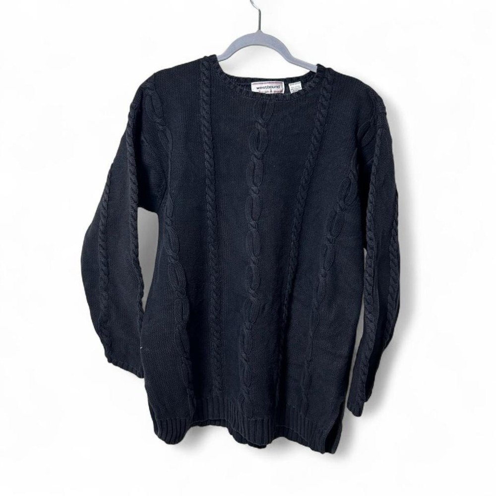 Westbound Cable Knit Fisherman‎ Heavy Thick Tunic Sweater Women's Large Black